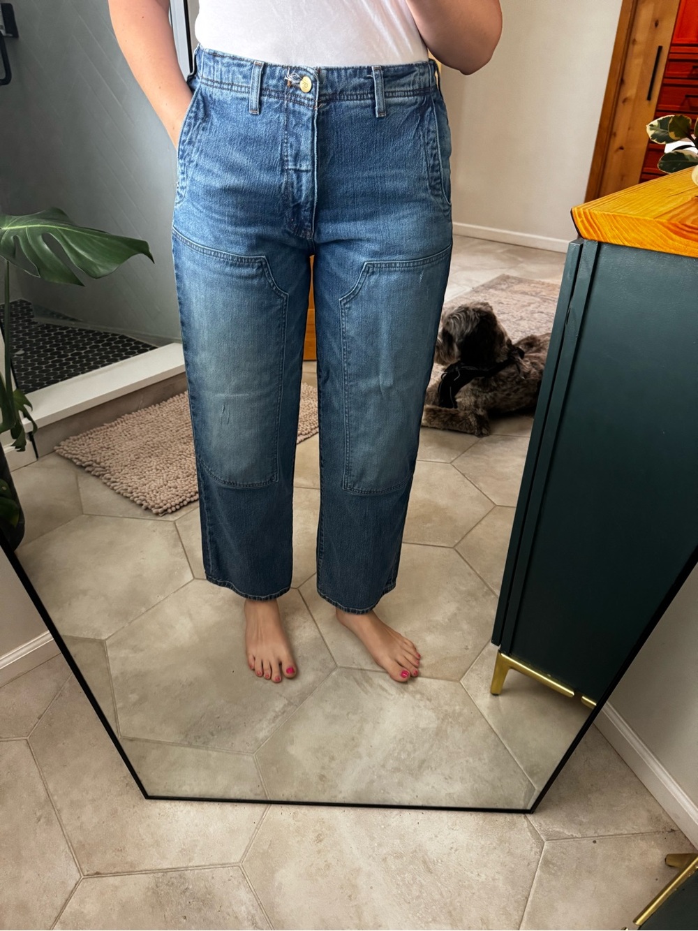 Pilcro Barrel Relaxed Dark Blue Patch Knee Jeans